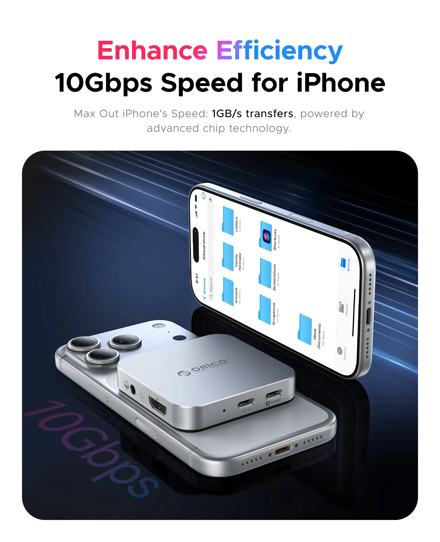 오리코 M.2 2230 NVMe SSD 인클로저 마그네틱 케이스 10Gbps USB C 도킹 스테이션 HDMI 4K60HZ SD/TF PD100W 충전기 (아이폰 17용)