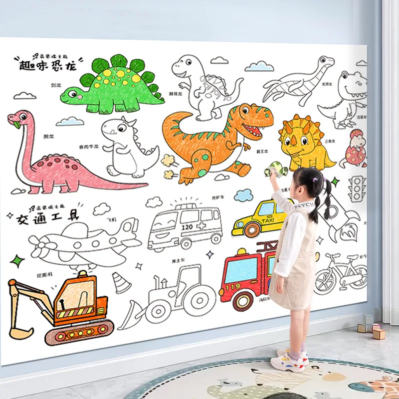 3m/10m Long Kids Graffiti Picture Book Toy Scroll Canvas Drawing Sticker Toy Watercolor Crayon Coloring Picture Book Set Toys