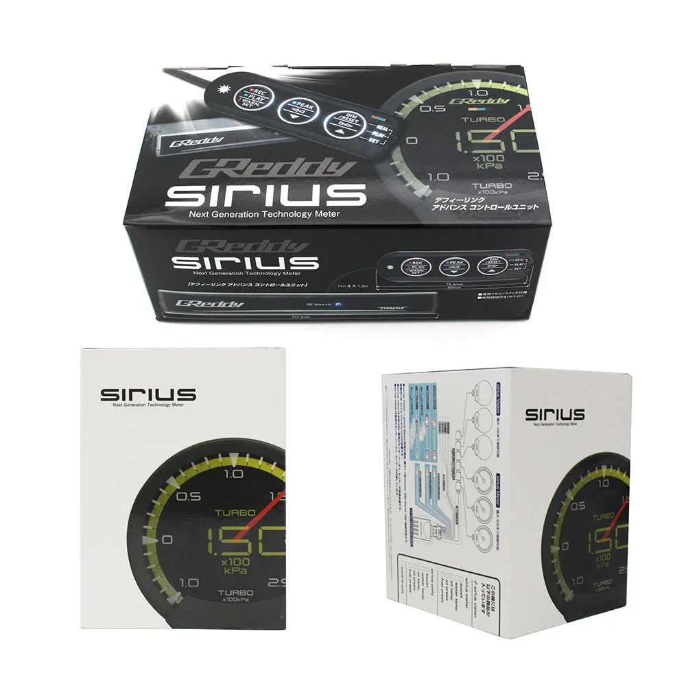 1Set Greddi Sirius Series 3 gauge +1Obd Controller +6 Sensors Water Temp Oil Temp Oil Pressure Fuel Pressure Turbine Exhaust tem