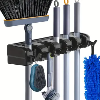 Supporto per mocio a parete 3/4/5 posizioni supporto per scopa multifunzionale scaffale per cucina di casa supporto per mocio in plastica magica nera 1