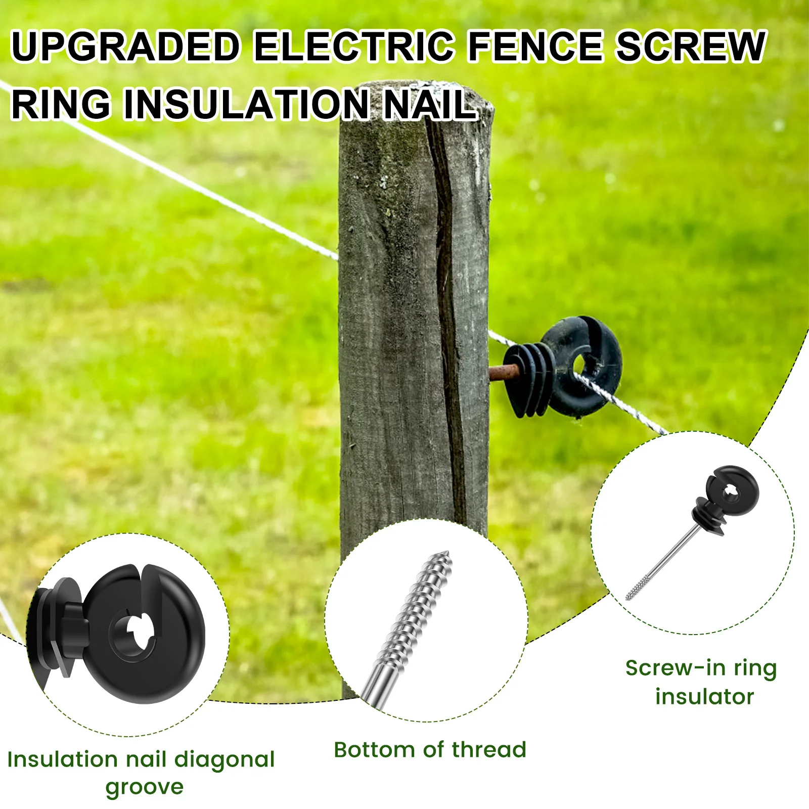 50/100Pcs Electric Fence Insulators Self Tapping Wood Post Insulators Farm Versatile Temperature Resistant Fence Post Insulator