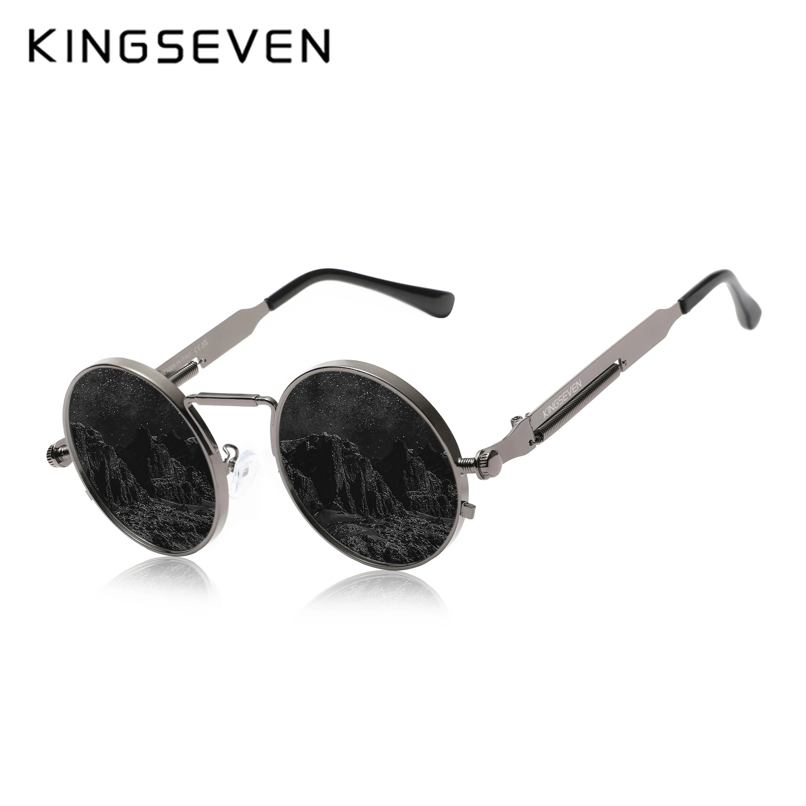 KINGSEVEN Gothic Steampunk Sunglasses Polarized Retro Men‘s UV400 Blocking Glasses Women Round Frame Driving Fishing Eyewear