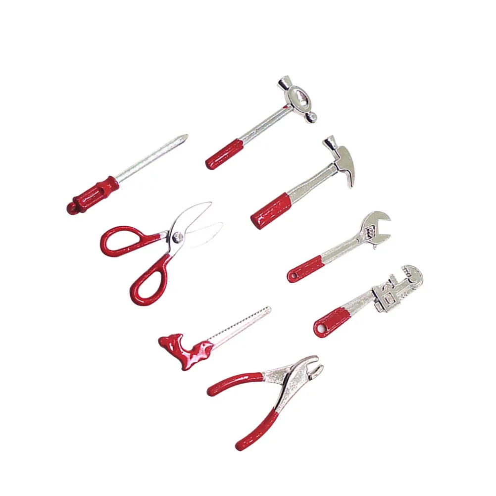 1세트 미니 하우스 도구 시뮬레이션 합금 수리 도구 미니어처 1:12 스케일 순수 수제 미니어처 도구 키트 미니 도구