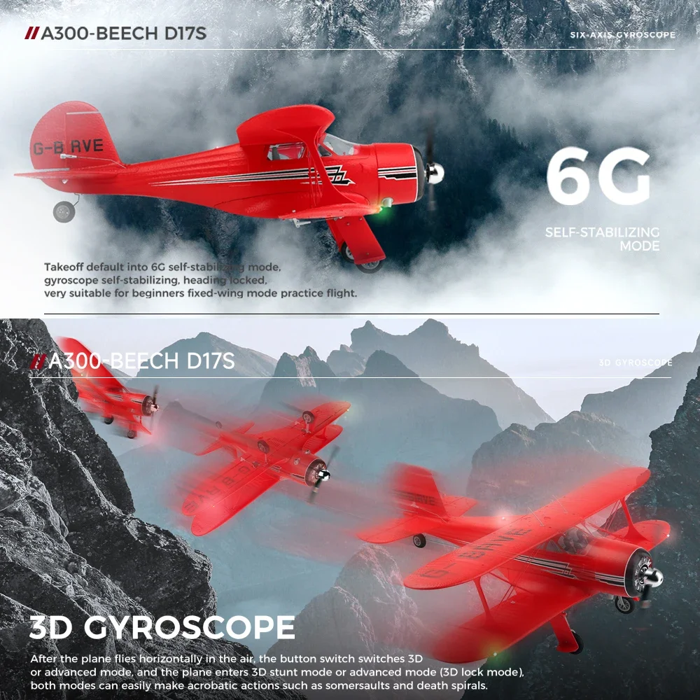 Wltoys XK A300 RC Plane Beech D17S Model 3D/6G LED 2.4GHz GPS Remote Control Airplane Large Fighter toys Gift FPV Carrier 2