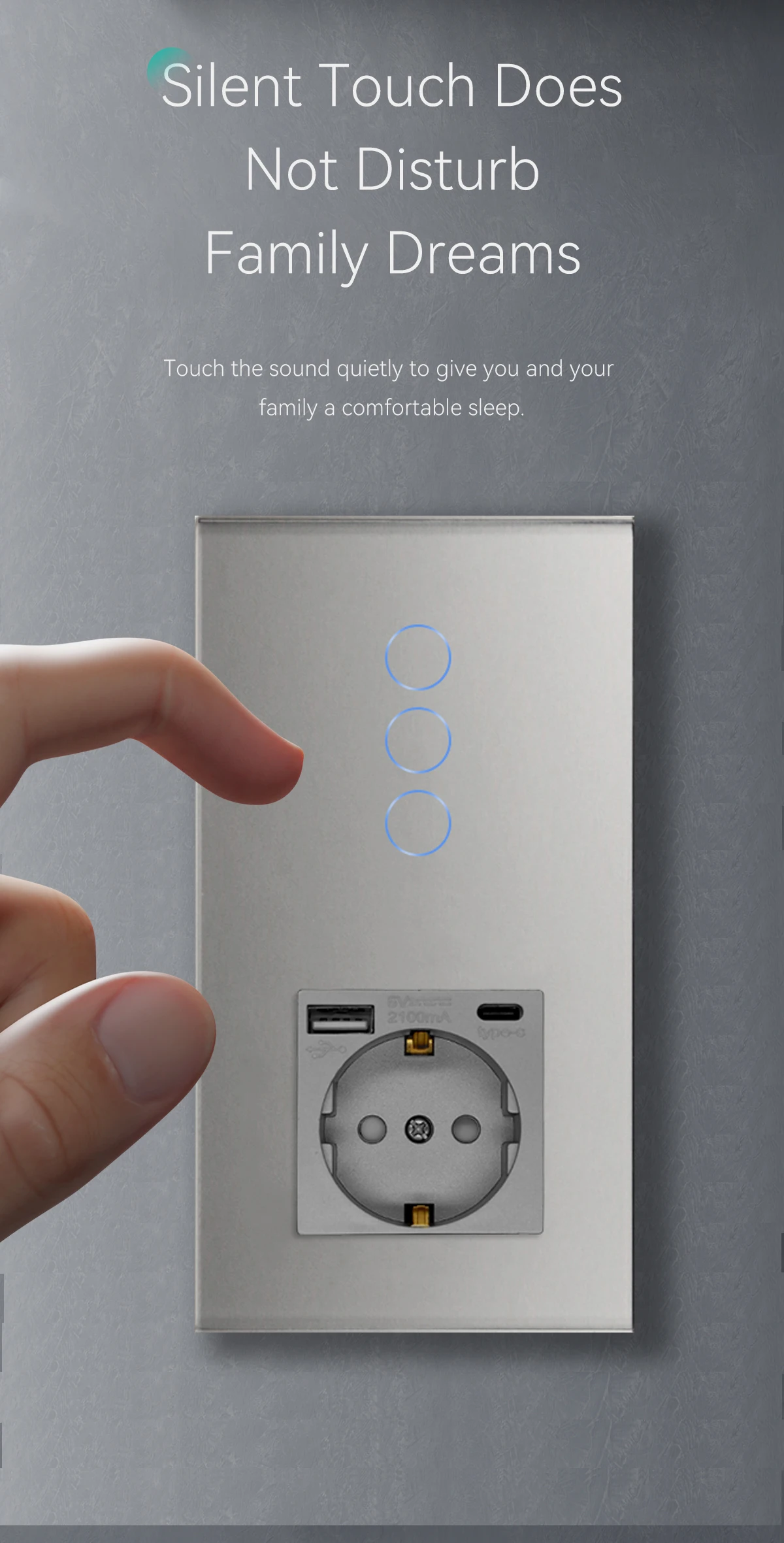Touch Switch 2Way EU Wall Socket Glass Panel Wall Light Switches Conmutados Sens