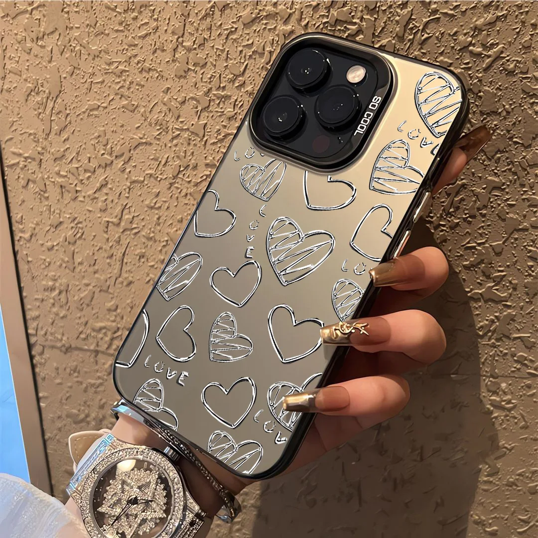 Silver Graffiti Heart-Inspired Phone Case - Chic and Protective Back Cover