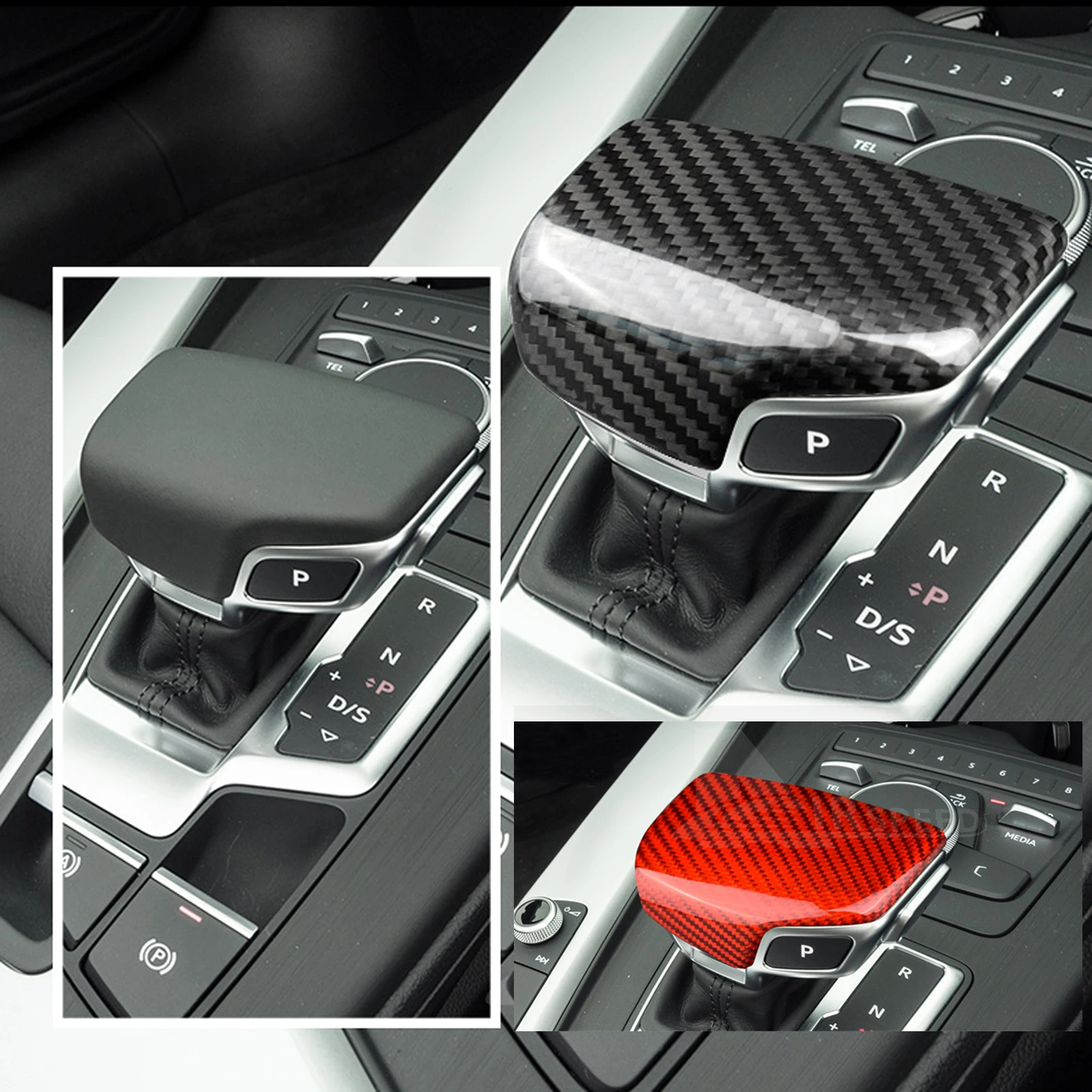 Carbon Fiber Shift Knob Cover For Audi A4 A5 Q5 Q7 2017-2023 - ABS Carbon Plaid Design