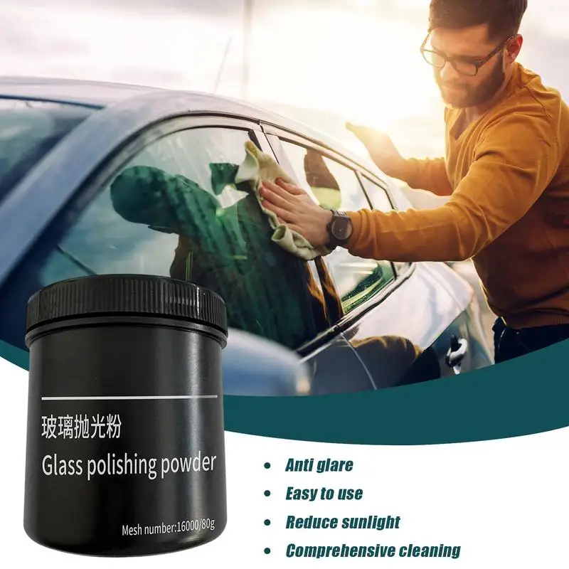 Glass Scratch Remover Windshield 80g Car Glass Polishing Powder Anti-Glare Oil Film Cleaning Car Windshield Cleaner Long-Term