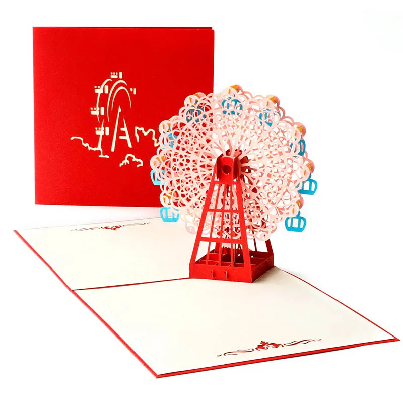 3D Pop Up Ferris Wheel New Year Thank You Greeting Cards