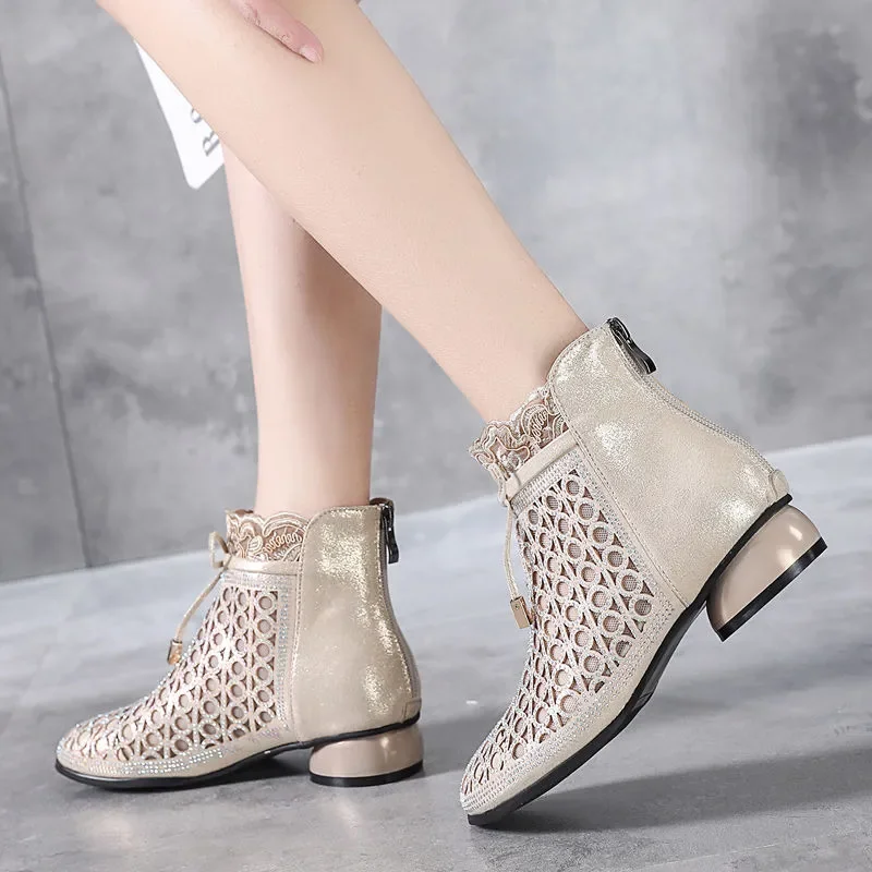 GKTINOO 2025 Spring Summer Ankle Boots Fashion Rhinestones