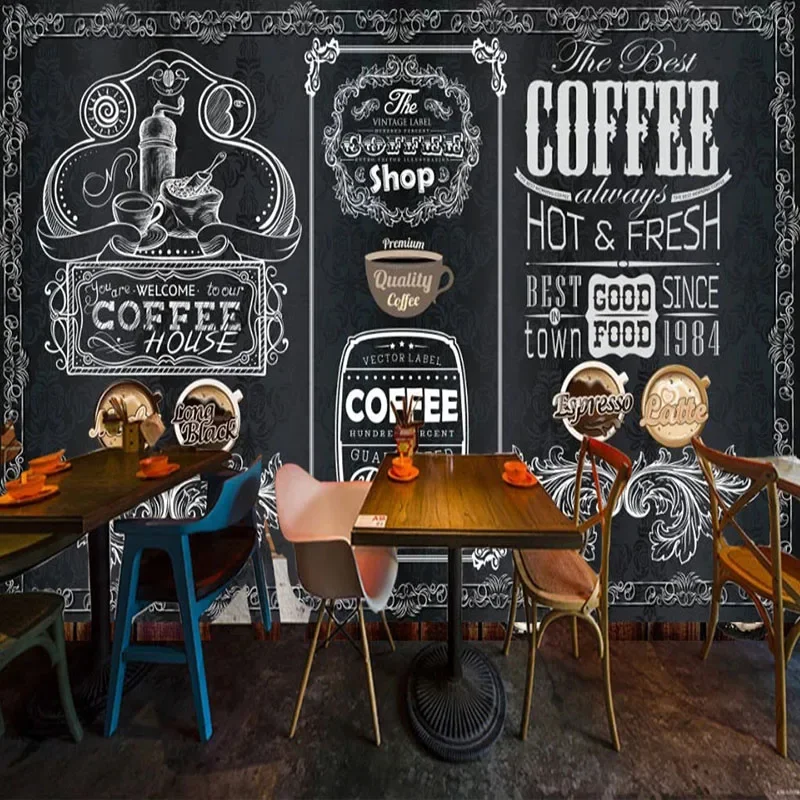 Custom Wallpaper 3D Retro Nostalgia Hand-painted Blackboard Coffee Shop Restaurant Background Wall Decor Papel De Parede Fresco