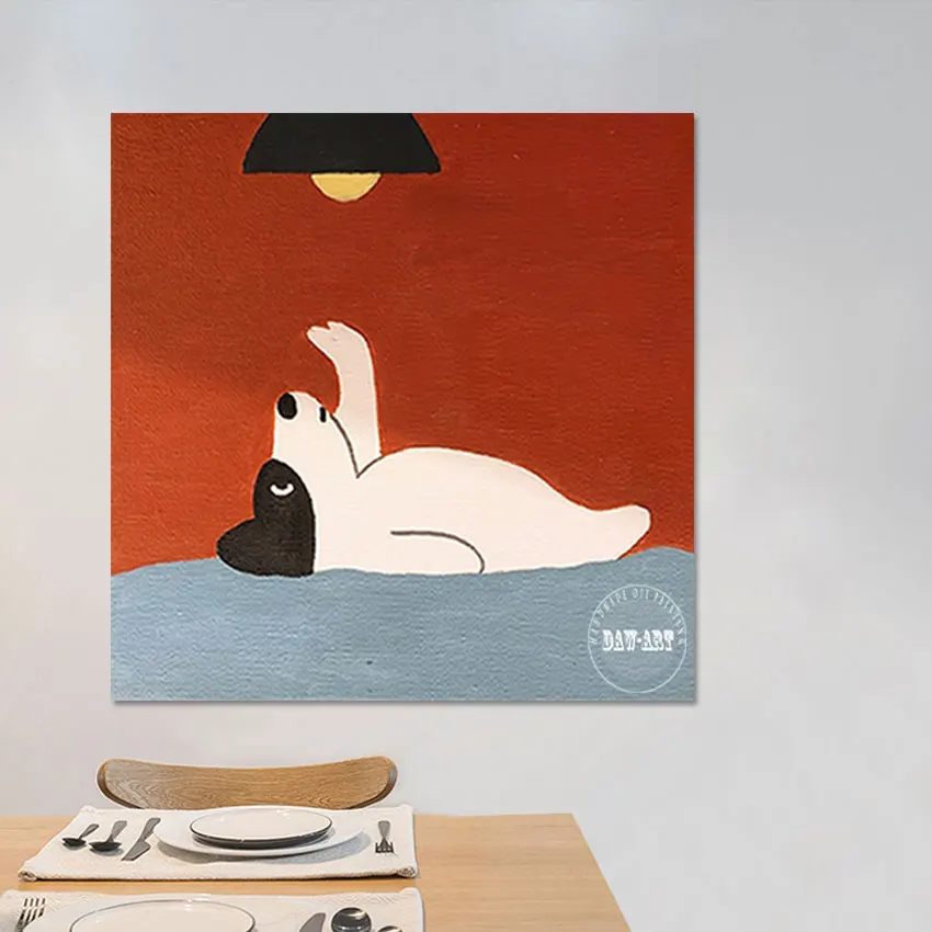 

Картины маслом ручной работы с изображением милой собаки картины из мультфильмов Высокое качество без рамки акриловое искусство абстрактный холст голова животного украшение на стену