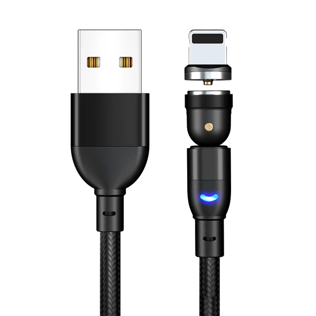 ZUIDID 540 Rotate Magnetic Cable Fast Charging Magnet Charger Micro USB Type C Cable Mobile Phone Wire Cord For iPhone Xiaomi Black For iPhone