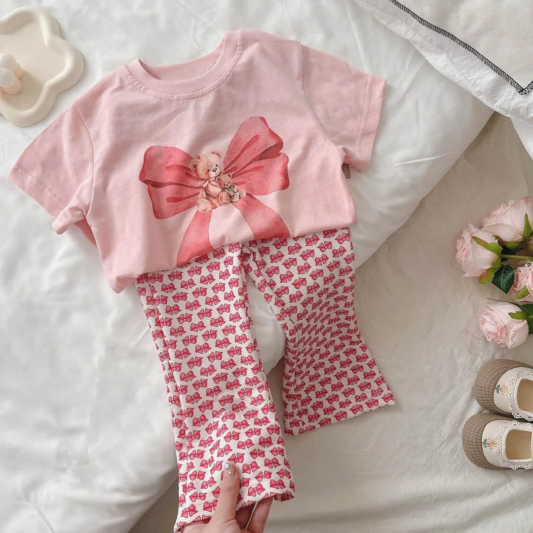 Baby Girls Clothes Suit Summer Kids Short Sleeve T-shirts Top Loose Pants 2pcs Set Soft Print Fashion Casual Children's Set 1-8Y