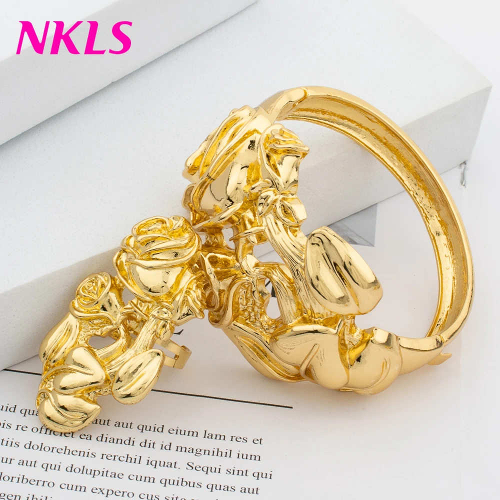 Bridal jewelry sets earring ring sets Dubai Women Luxury Bangles Earrings Rings Set High Quality Classic Gold Color Jewelry Sets Fashion Bridal Jewelry Wedding Party
