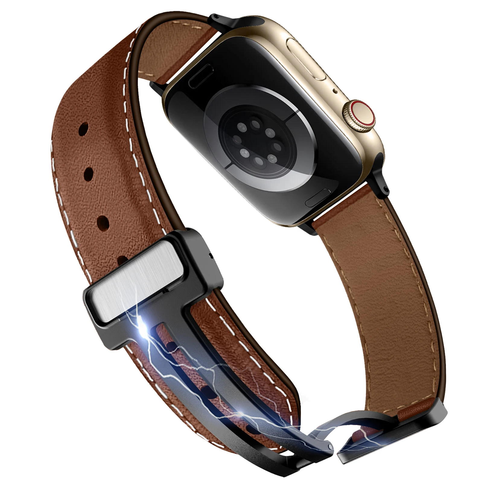 애플 워치 밴드용 마그네틱 버클 스트랩, 가죽 팔찌, iWatch 시리즈 울트라 3, 5, 6, se, 7, 8, 44mm, 45mm, 49mm, 40mm, 41mm, 38mm, 45mm