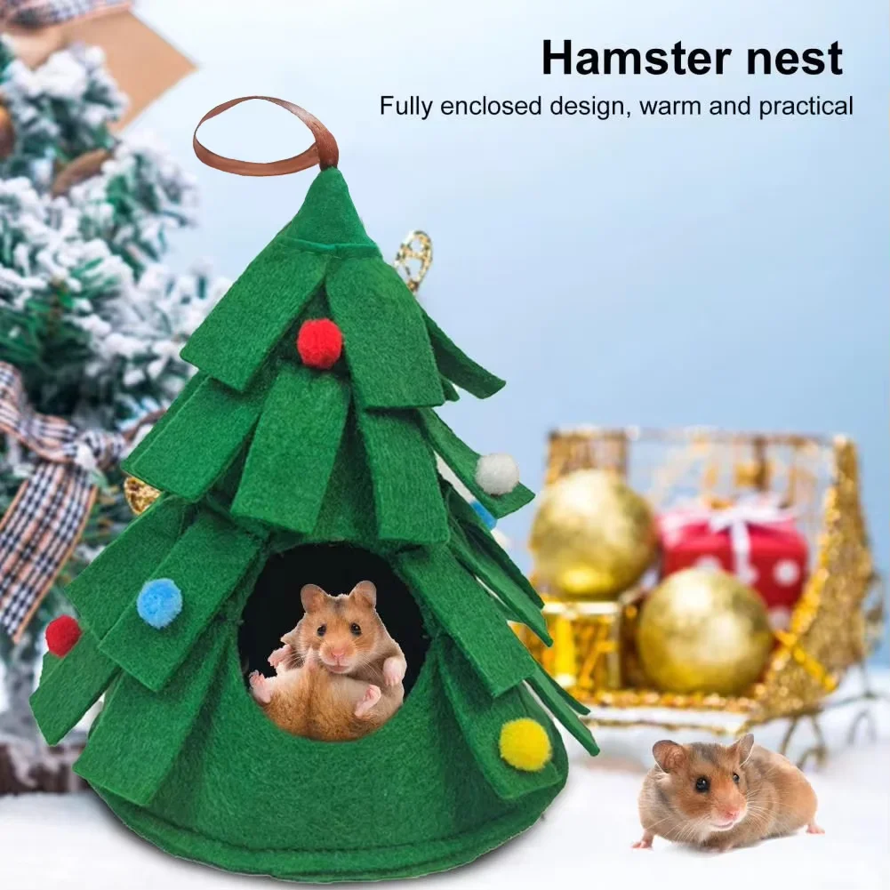 Hamster Christmas Nest Guinea Pig Hammock Squirrel Toys Hamster Warm Christmas Hideout Pet Cage Tree Small Pet Hammock Nest