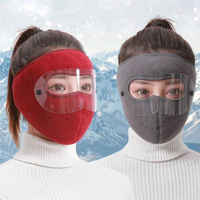Outdoor Windproof Anti Dust Full Face Masks Cycling Ski Breathable Masks Eye HD Anti Fog Goggles Hood Cover Winter Warm Hat Caps