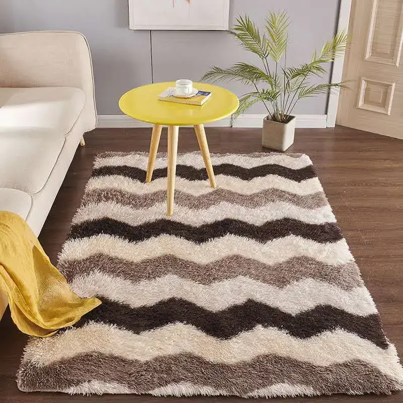

New Gradient Color Bedside Carpet Long Fur Soft and Comfortable Living Room Bedroom Full of Strip Carpet Sofa Mats