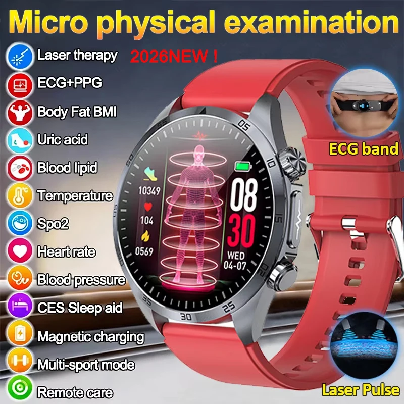 2026 New Nursing level AI-GPT Laser Electrotherapy Smart Watch ECG+PPG Blood Pressure Uric Acid Blood Fat Health Monitor Watches 1