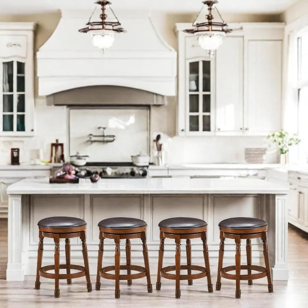 Bar Stools Swivel Barstools 24 Inch Counter Height Bar Stools Backless Sturdy Solid Wood Chairs with Soft Faux Leather Seat