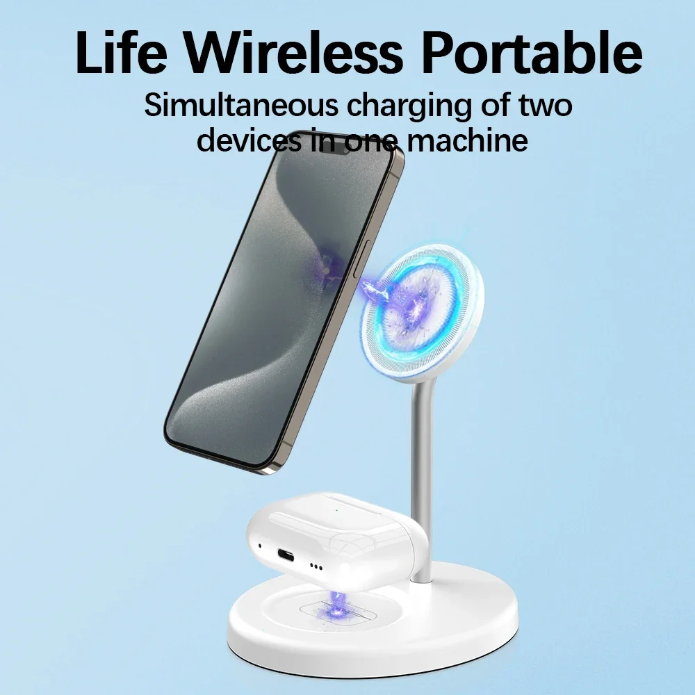 30W 2 in 1 Magnetic Wireless Charger Stand For iPhone 15 14 13 12 11 Pro Max AirPods Pro Fast Phone Charging Station Dock Holder