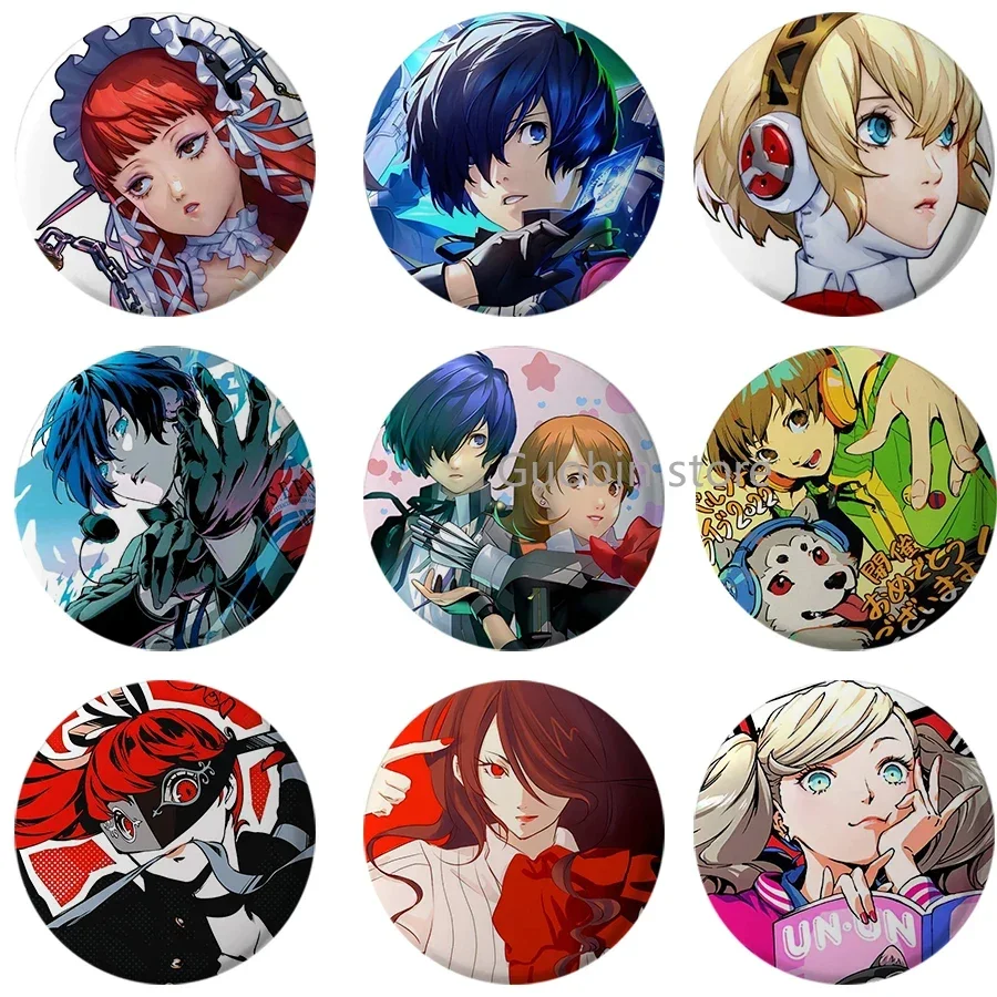 Persona 3 Game Brooches P3/5 Shin Takeba Megami Yuuki Tensei Makoto Yukari Cosplay Badge Round Tinplate Brooch Pins For Backpack metal brooch metal pins lapel pins fashion brooches