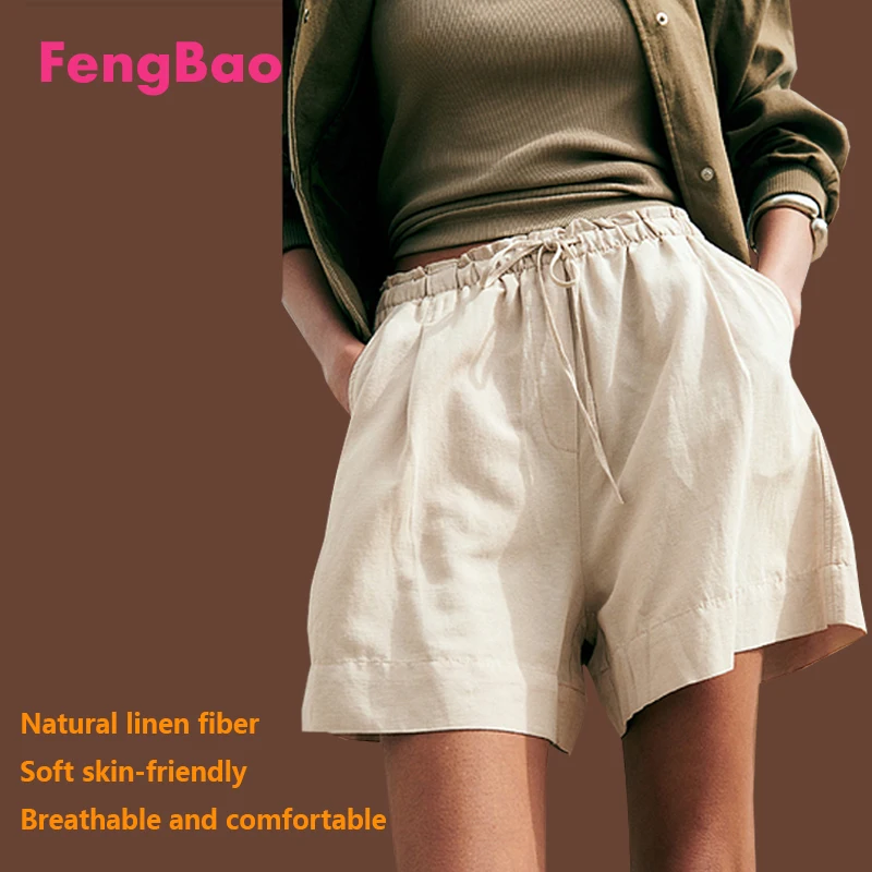 

High-end Linen Shorts for Women White Lace-up Outdoor Casual Jogging Pants Loose Comfortable Cool Wrest Sweat Free Shipping