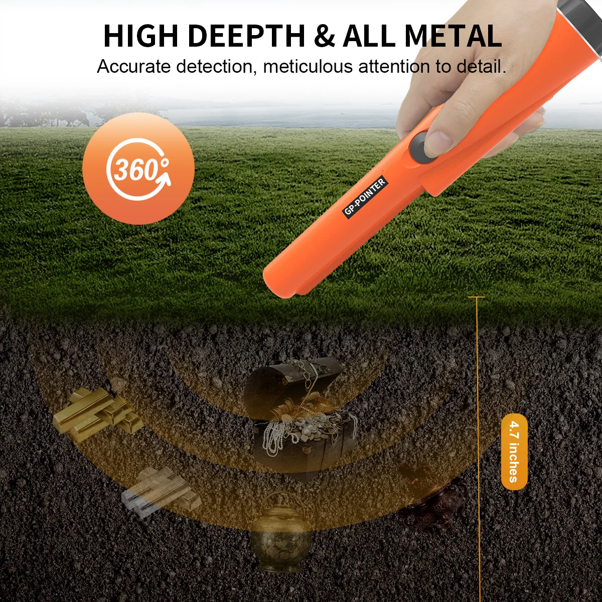 Treasure Hunter GP Waterproof 360° Handheld Metal Detector Pinpointer