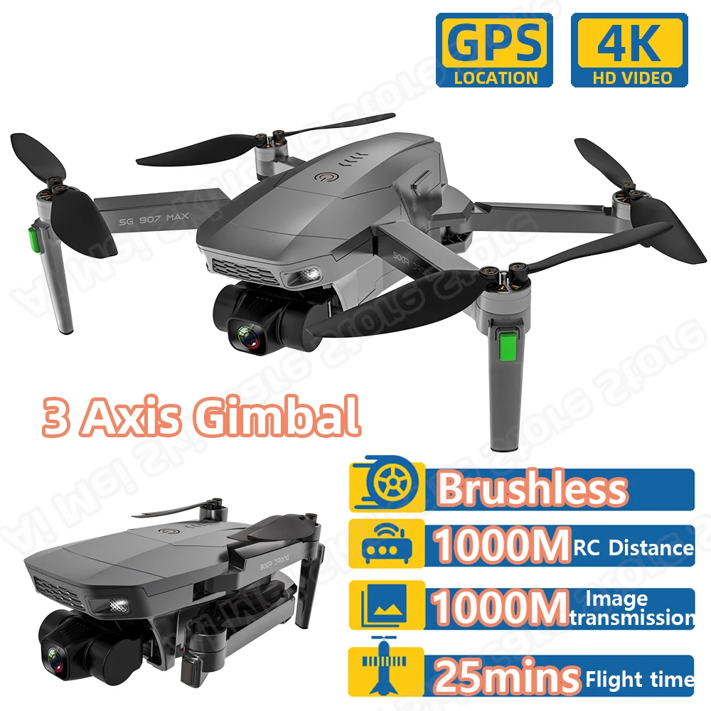 

Дрон Радиоуправляемый SG907 MAX, профессиональный Квадрокоптер с двумя камерами, GPS, Wi-Fi, 3-осевым шарниром, бесщеточным Мотором, FPV, подарок, игрушки