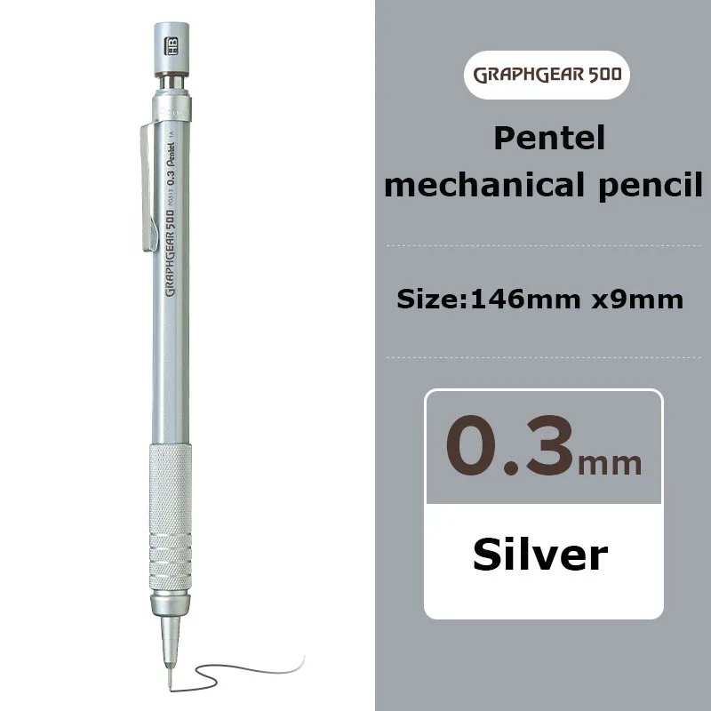 Pentel Graphgear 500 Çizim Mekanik Kurşun Kalem Japonya Kırtasiye 0.3/0.5/0.7/0.9 MM Çizim Otomatik Kalem Dahili Silgi