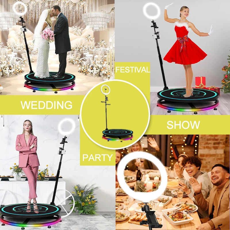 360 Photo Booth Machine with Photography Lights for Parties with Software Customization Automatic Spin Camera