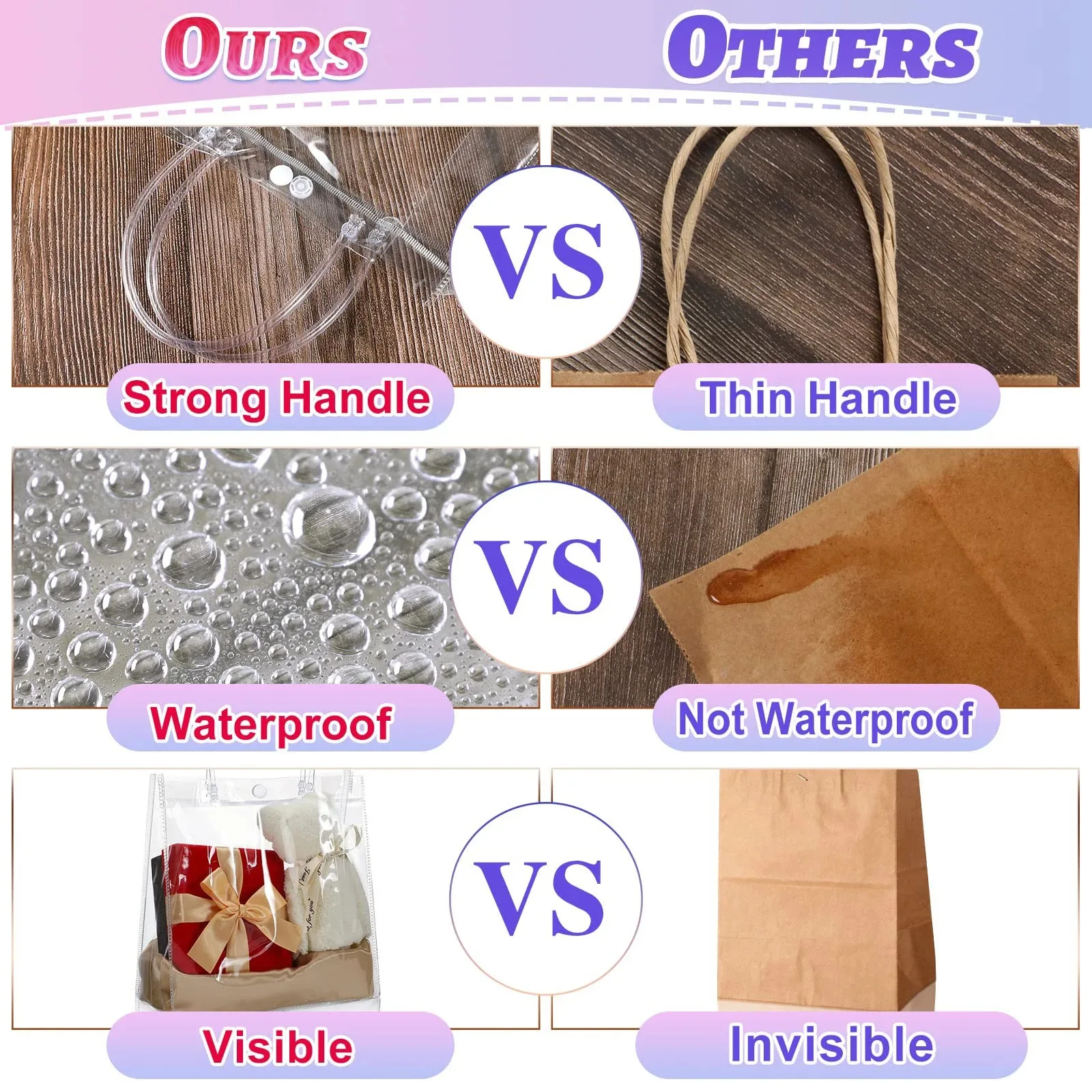 10-100 Pcs Clear Plastic Gift Bags with Handle Transparent Gift Bag Reusable Tote Bag PVC Goodie Bags for Wedding Party Supplies