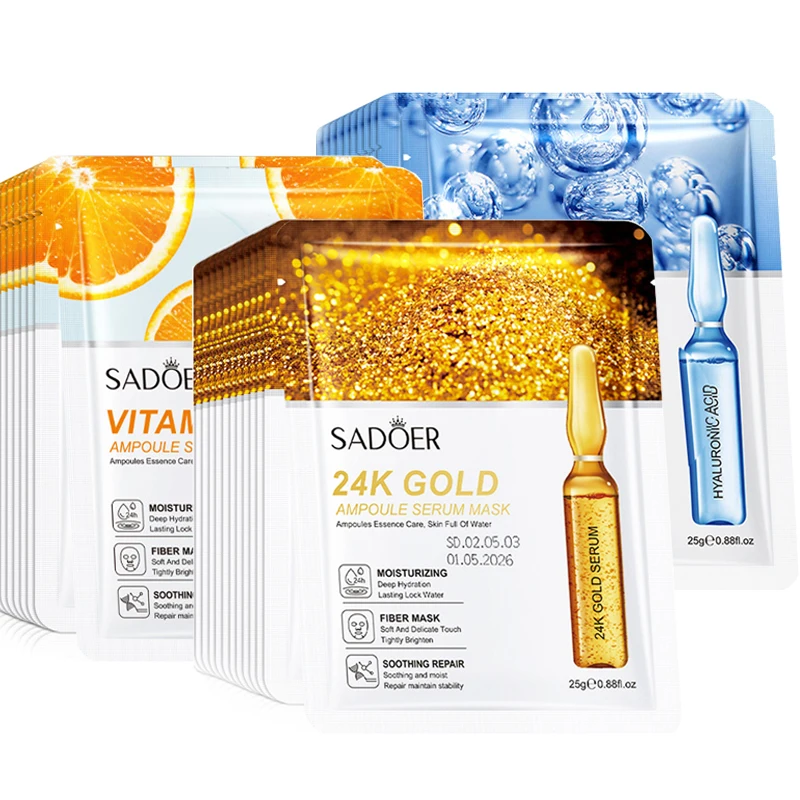 Radiant Glow 24K Gold & Vitamin C Hydrating Face Masks - 10 Pack