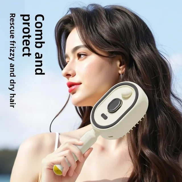Electric Spray Hair Brush 2 In 1 Misting Steam Comb Anti Static Reduce Frizz Retractable Design Detangling Daily Hair Tool 1
