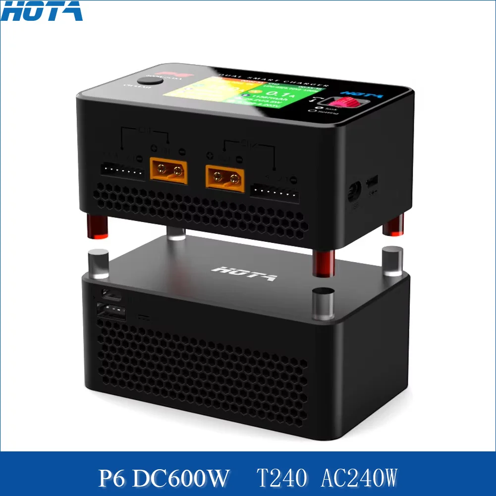 HOTA P6 DC600W 15Ax2 Двухканальное балансное зарядное устройство Разрядное устройство с адаптером T240 AC240W 1-6S LiHV Li-ion NiMH NiCD Зарядное устройство для аккумулятора