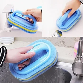 Home Bathroom Tools Handle Sponge Brush for Cleaning Bathtub Tile Cleaner Blue Soft Magic Sponge Eraser Kitchen Supplies 1