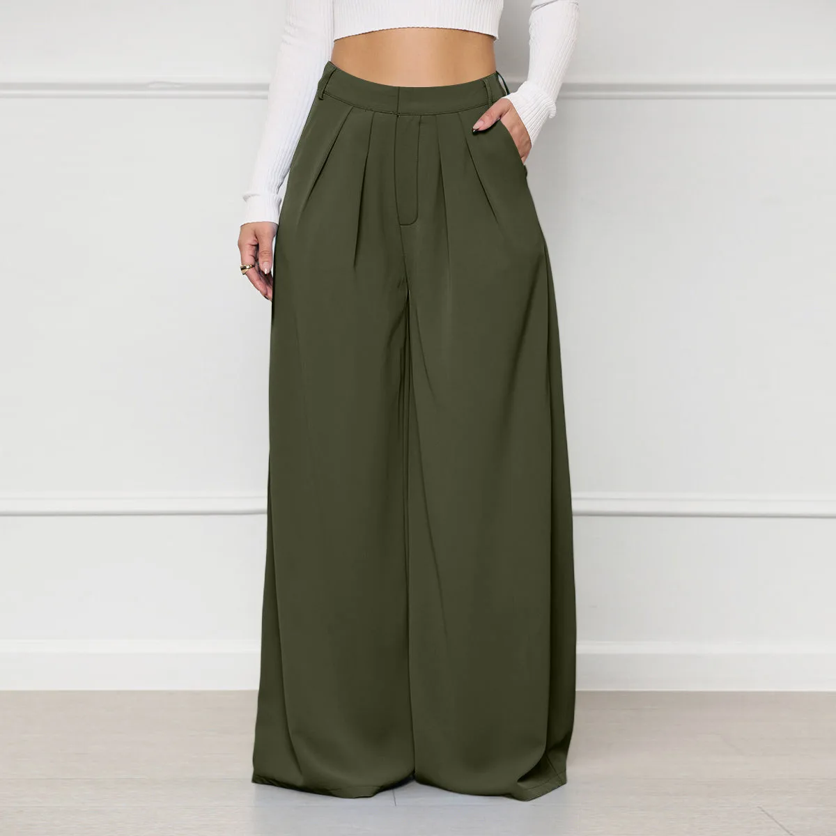 

Autumn For Women Pant Casual Solid High Waist Loose Wide Leg Pants Trousers Fashion Office Style S390443