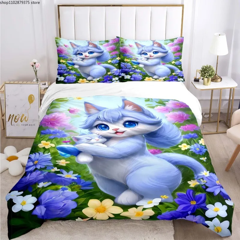 

Cat and Flower Beautiful Kawaii Bed Set Bedding Set Aldult Kid Bedroom Duvetcover Sets Bed Sheet Set,Bettbezug,children Bed