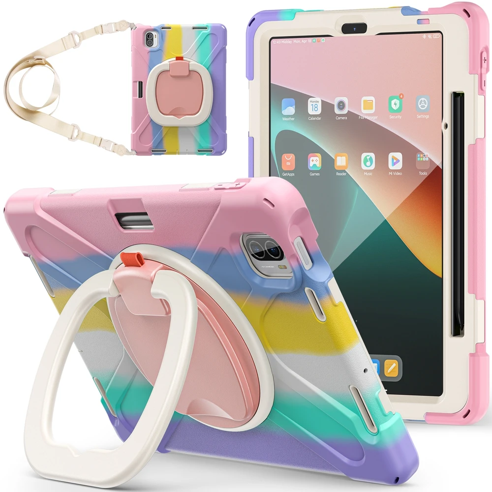 

Shockproof Kids Safe Silicon + PC Pull Ring Stand Shoulder Strap Tablet Cover For Xiaomi Mi Pad 5 MiPad5 11 inch 2021 Case