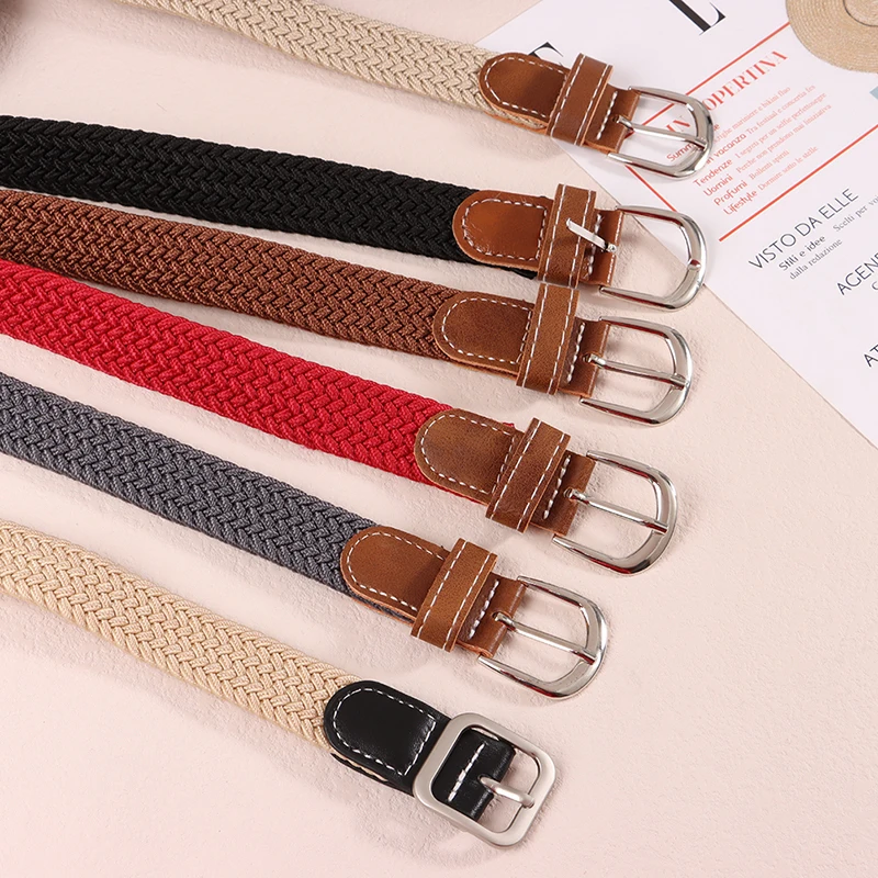 1Pc Mode Gürtel Woven Leinwand Gürtel Metall Schnalle Männer Frauen Elastische Geflochtene Gürtel Schlag Kostenloser