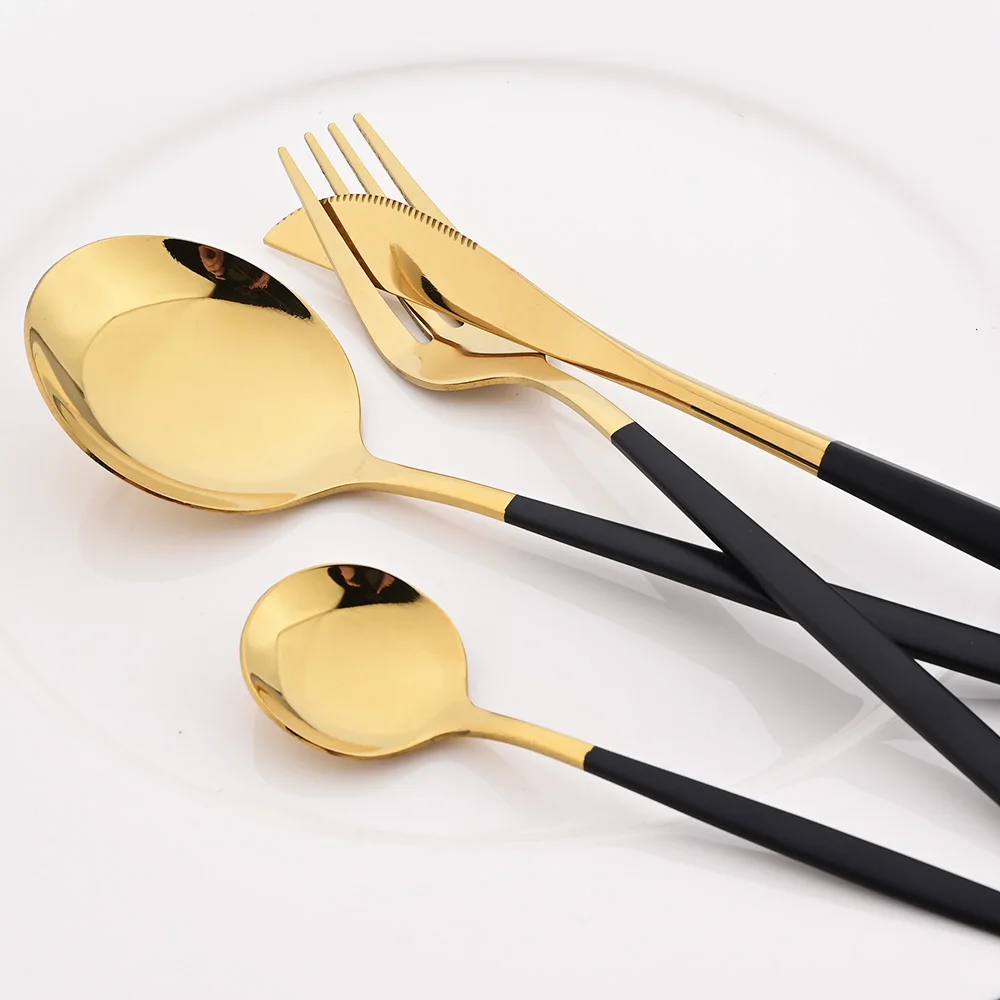 Description Picture 5 of item24Pcs Stainless Steel Cutlery Set Western Knife Fork Spoon Dinner Dinnerware Set Kitchen Mint Green Gold Flatware Tableware Set
