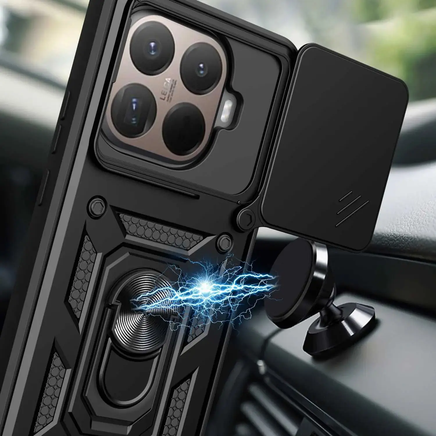 Armored Protective Phone Case with Magnetic Ring and Camera Protection