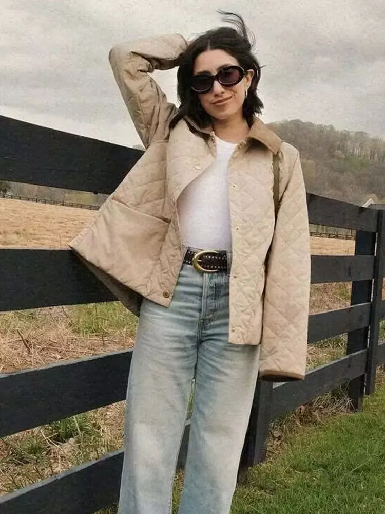 HH Women Casual Contrast Color Quilted Coat Single-Breasted Long Sleeve Jacket Elegant Woman Autumn Winter Maternity Outwear