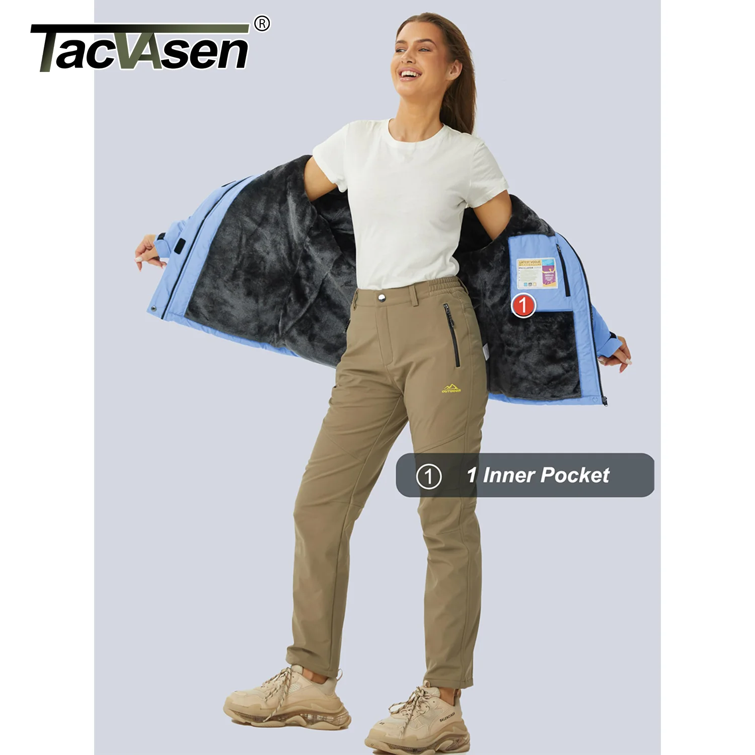TACVASEN Women Winter Fashion Ski Snowboard Jacket Thermal Fleece Waterproof Fish Casual Work Rain Jacket Coat Windbreaker Parka 5