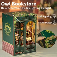 CUTEBEE DIY Book Nook Kit Miniature Wooden Dollhouse with Lights Bookshelf Insert 3D Puzzle Decor Model for Gifts Owl Bookstore 2