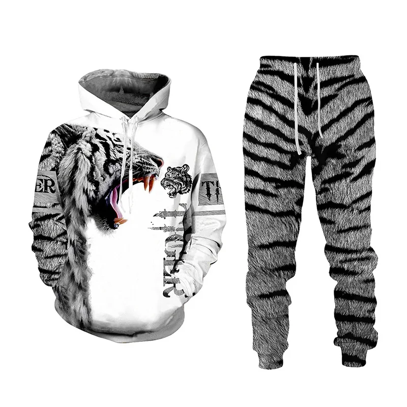 

Fashion European And American Men's Hoodie Set 3D Printed Animal Tiger Lion Wolf Pattern Men's Sportswear Spring Fall Hoodie Set