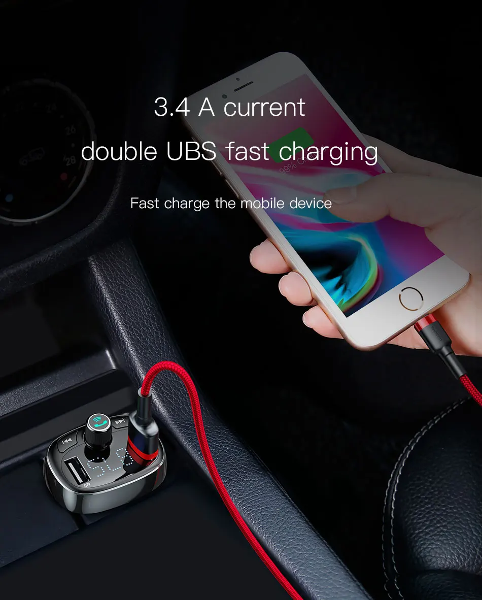 Car FM Transmitter Handsfree Bluetooth Modulator 3.4A Fast Dual USB Car Charger