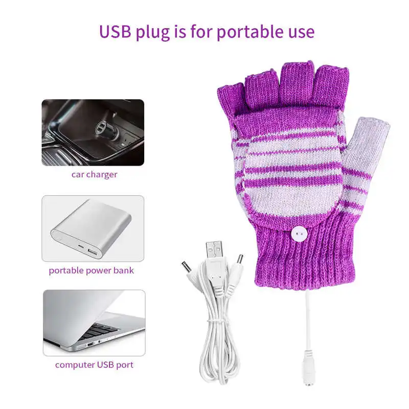 1 Pair 5V USB Winter Warm Heating Gloves Men Women Heated Half Finger Mittens Keep Warm 4