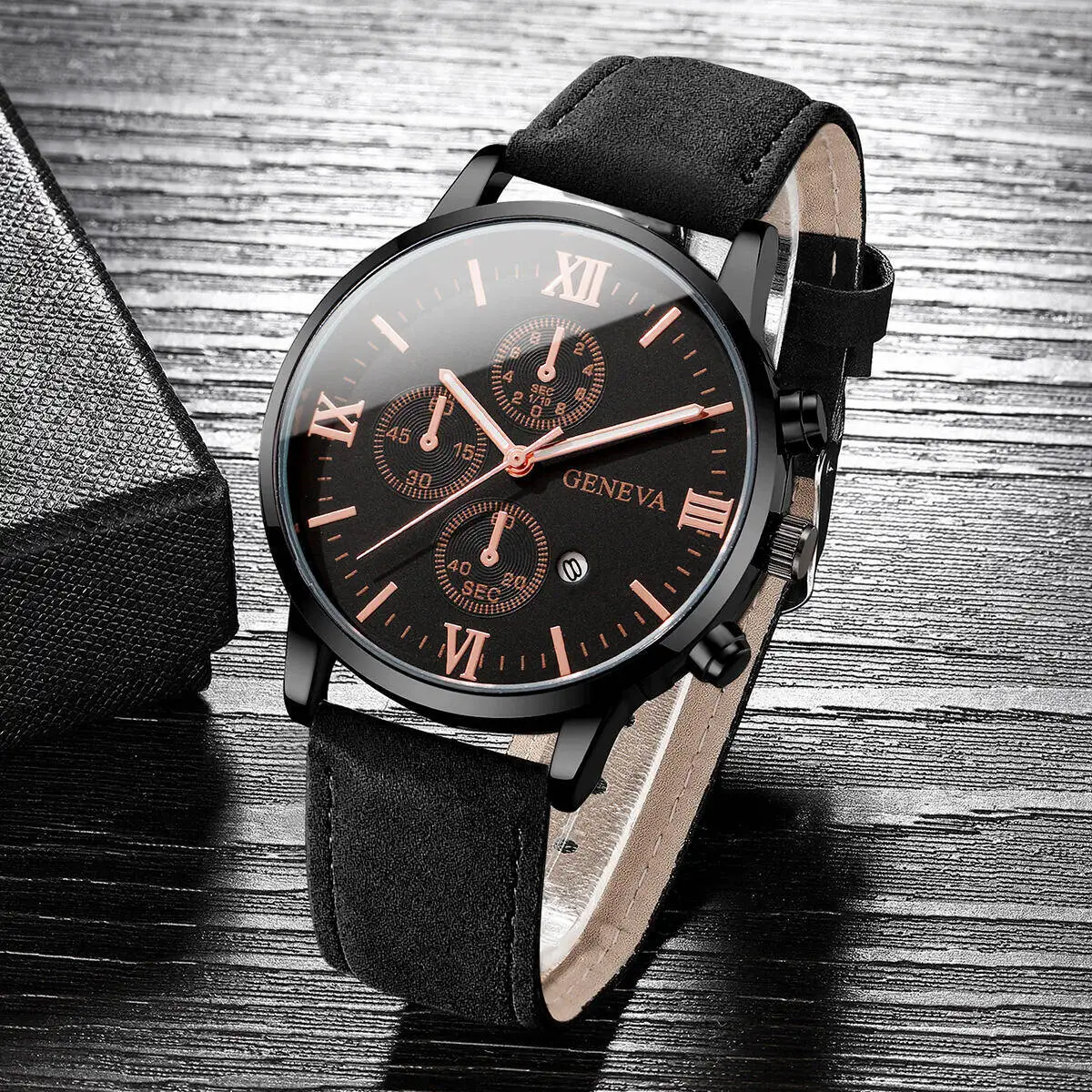 Fashion Roma Dial Men's Watch Casual Leather Strap Men Business Watches Analog Quartz Wristwatches with Calendar(Without Box)